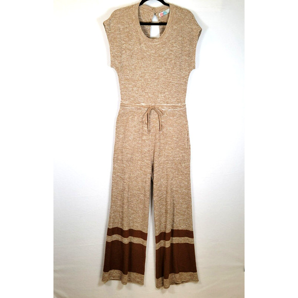 Free People Womens Knit Wide Leg Open Back Jumpsuit Size Small Brown Festival - Picture 1 of 16